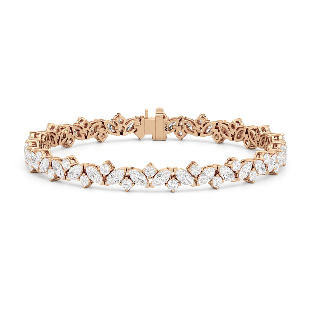 Marquise Wreath Tennis Bracelet with Lab Cut Diamond in 14KT Rose Gold view 1
