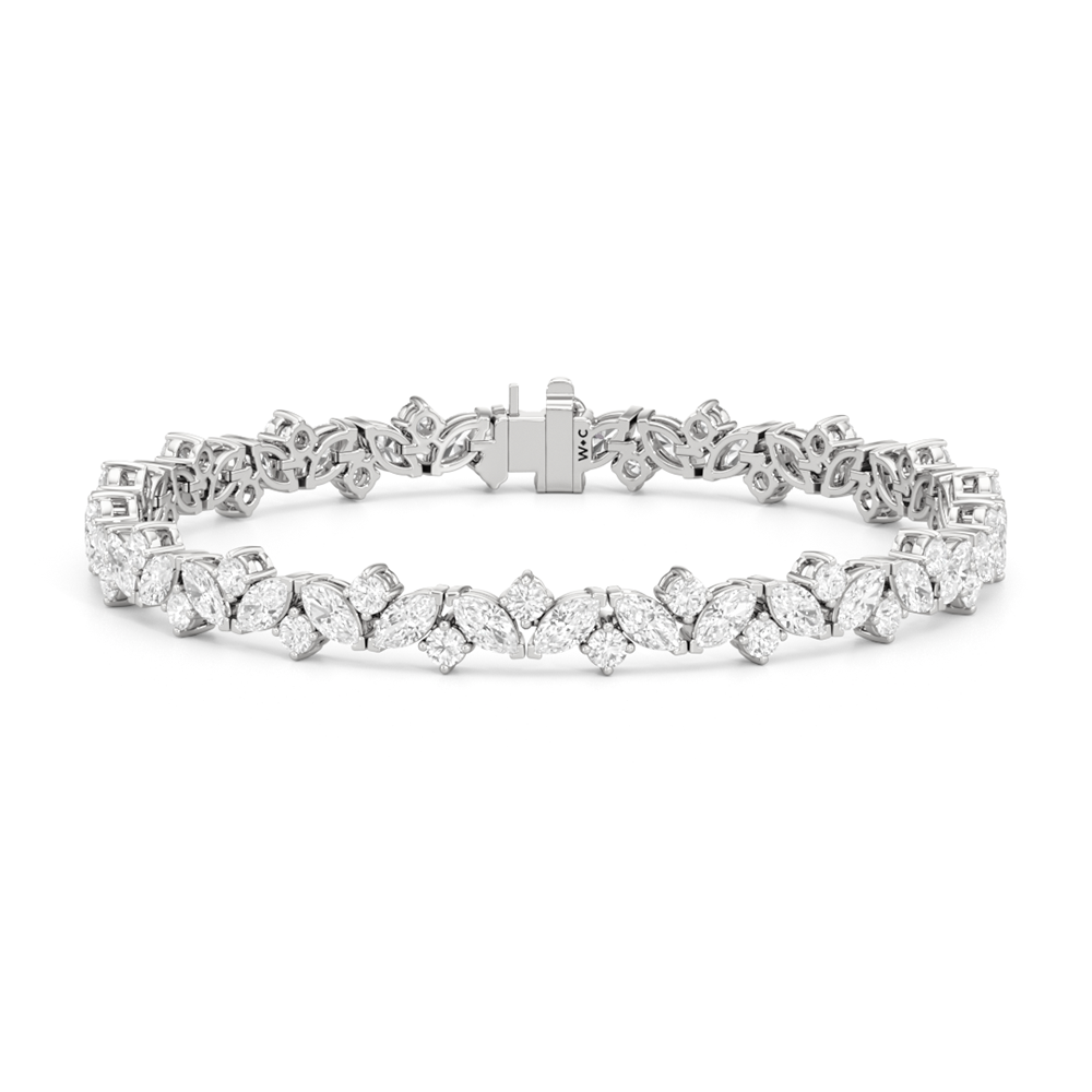 Marquise Wreath Tennis Bracelet with Lab Cut Diamond in 14KT White Gold view 1
