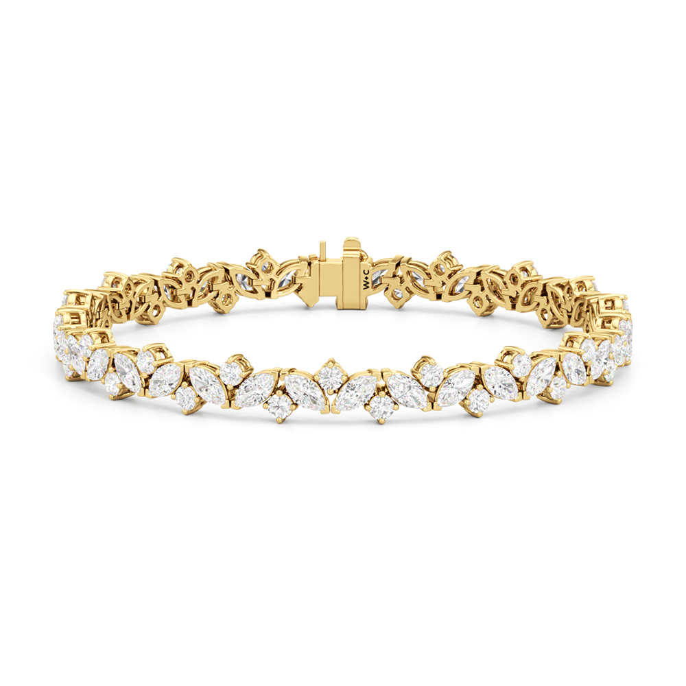 Marquise Wreath Tennis Bracelet with Lab Cut Diamond in 14KT Yellow Gold view 1

