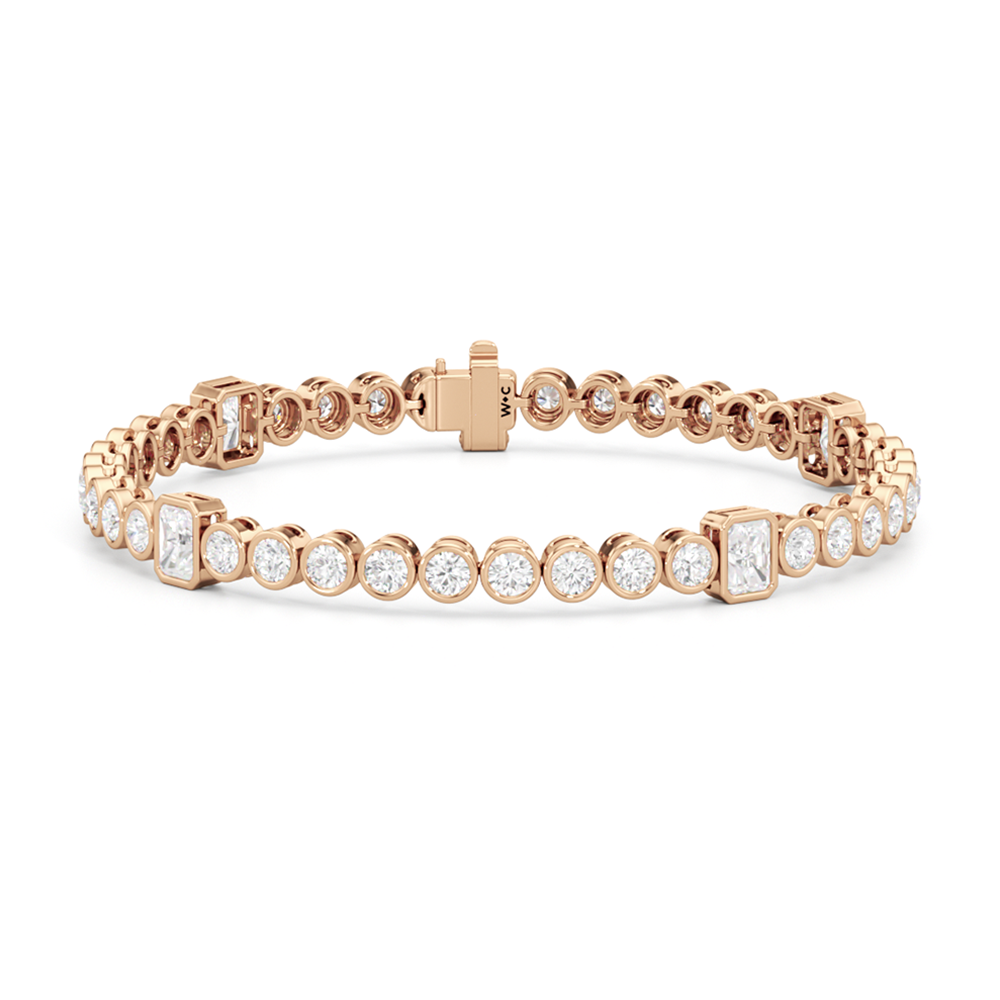 Stationed Radiant Bezel Set Tennis Bracelet with Lab Cut Diamond in 14KT Rose Gold view 1
