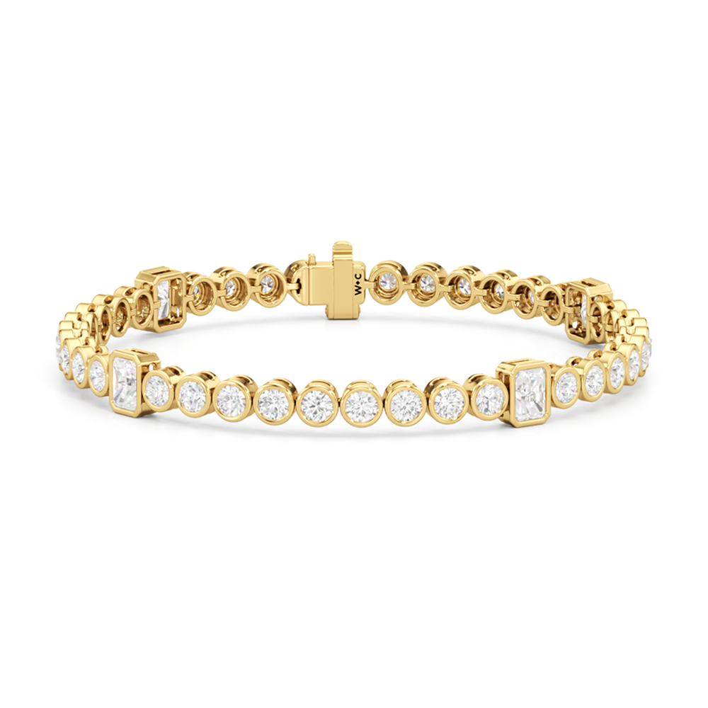 Stationed Radiant Bezel Set Tennis Bracelet with Lab Cut Diamond in 14KT Yellow Gold view 1
