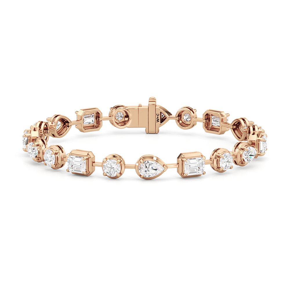 Linear Round, Oval and Emerald Bezel Set Tennis Bracelet with Lab Cut Diamond in 14KT Rose Gold view 1

