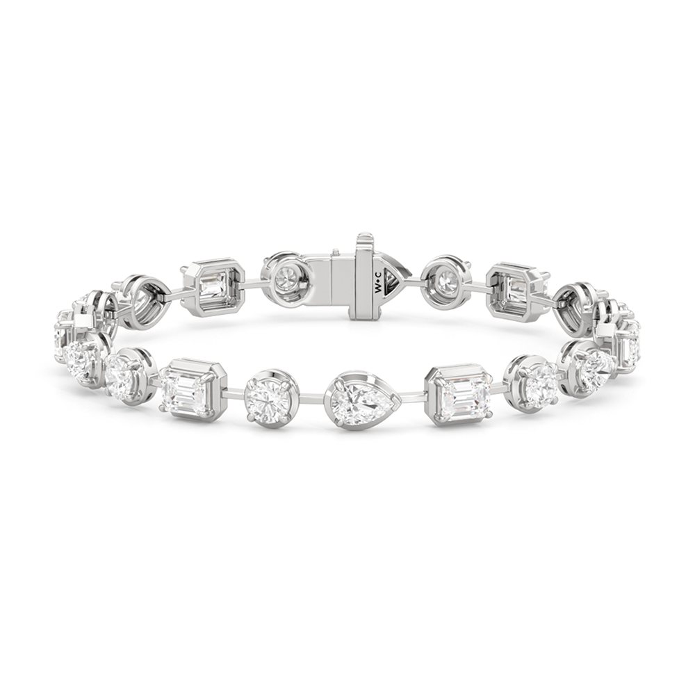 Linear Round, Oval and Emerald Bezel Set Tennis Bracelet with Lab Cut Diamond in 14KT White Gold view 1
