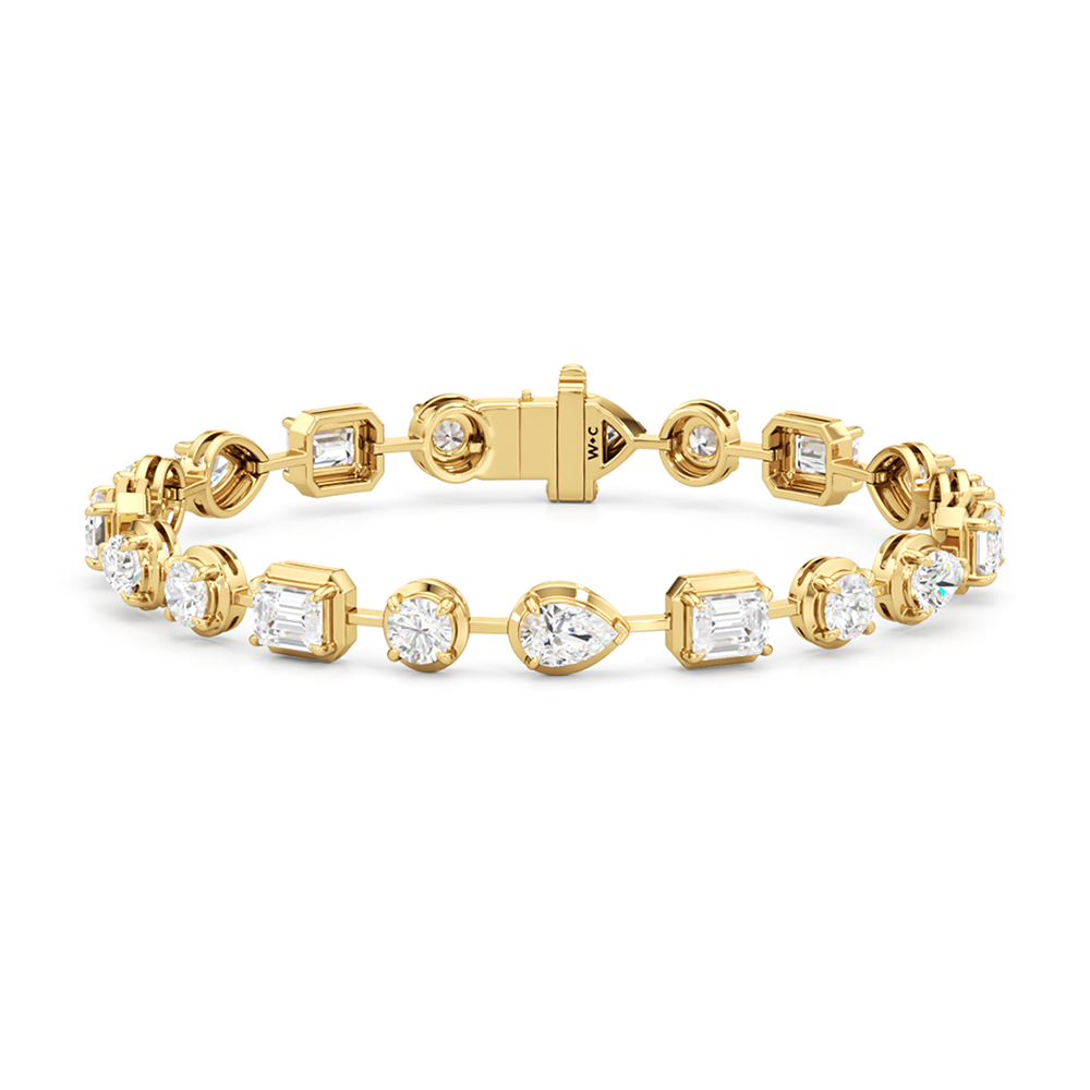 Linear Round, Oval and Emerald Bezel Set Tennis Bracelet with Lab Cut Diamond in 14KT Yellow Gold view 1
