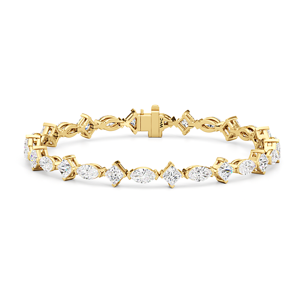 Alternating Marquise and Princess Tennis Bracelet with Lab Cut Diamond in 14KT Yellow Gold view 1

