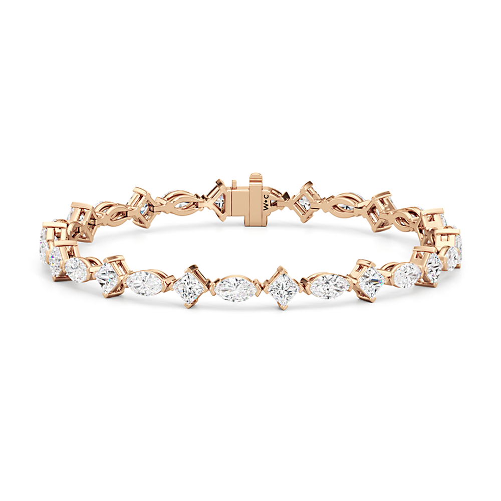 Alternating Marquise and Princess Tennis Bracelet with Lab Cut Diamond in 14KT Rose Gold view 1
