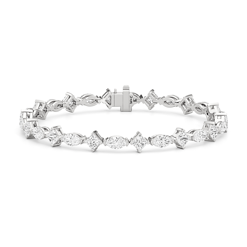 Alternating Marquise and Princess Tennis Bracelet with Lab Cut Diamond in 14KT White Gold view 1
