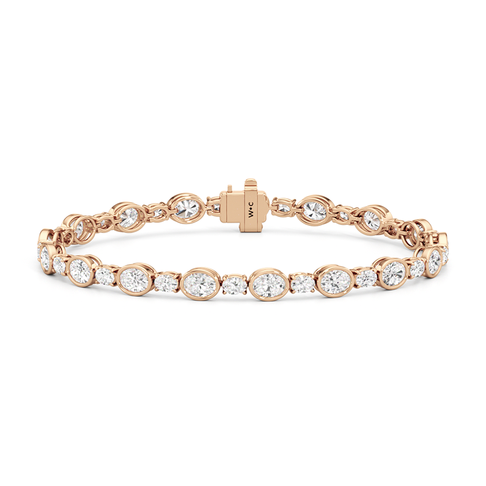 Bezel Oval Alternating Tennis Bracelet with 7 1/2 Cut Diamond in 14KT Rose Gold view 1
