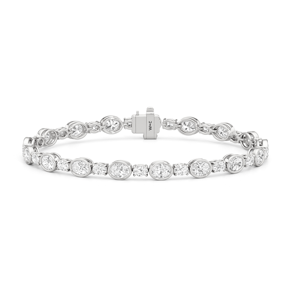 Bezel Oval Alternating Tennis Bracelet with 7 1/2 Cut Diamond in 14KT White Gold view 1

