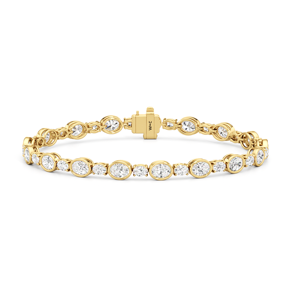 Bezel Oval Alternating Tennis Bracelet with 7 1/2 Cut Diamond in 14KT Yellow Gold view 1
