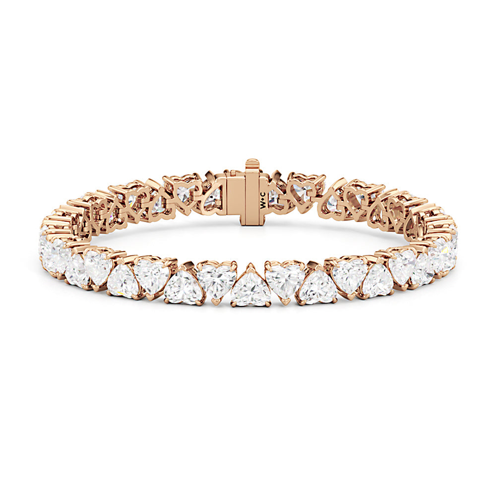 North-South Heart Shape Tennis Bracelet with Lab Cut Diamond in 14KT Rose Gold view 1

