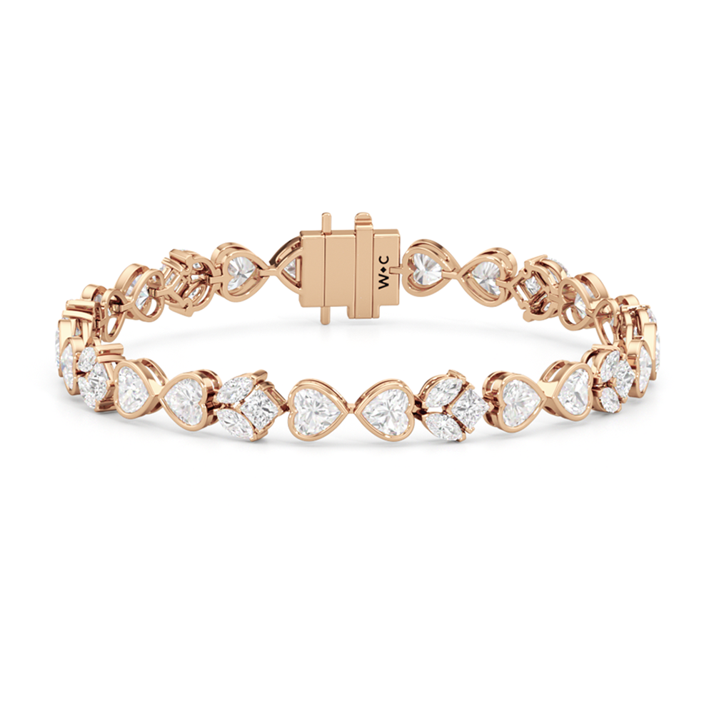 Tulip and Heart Shape Tennis Bracelet with Lab Cut Diamond in 14KT Rose Gold view 1
