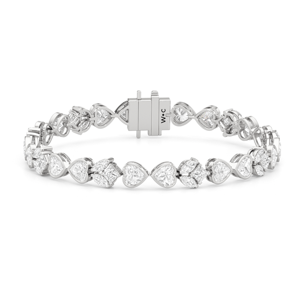 Tulip and Heart Shape Tennis Bracelet with Lab Cut Diamond in 14KT White Gold view 1

