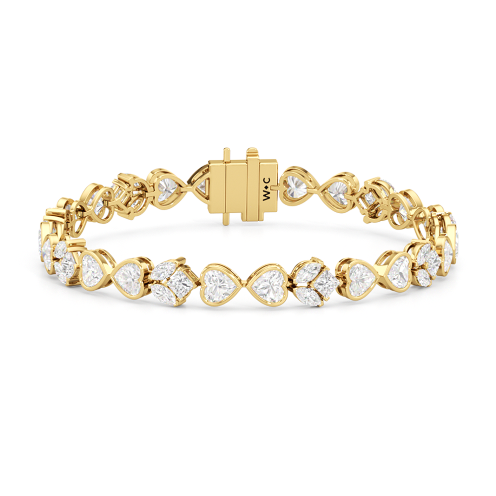 Tulip and Heart Shape Tennis Bracelet with Lab Cut Diamond in 14KT Yellow Gold view 1
