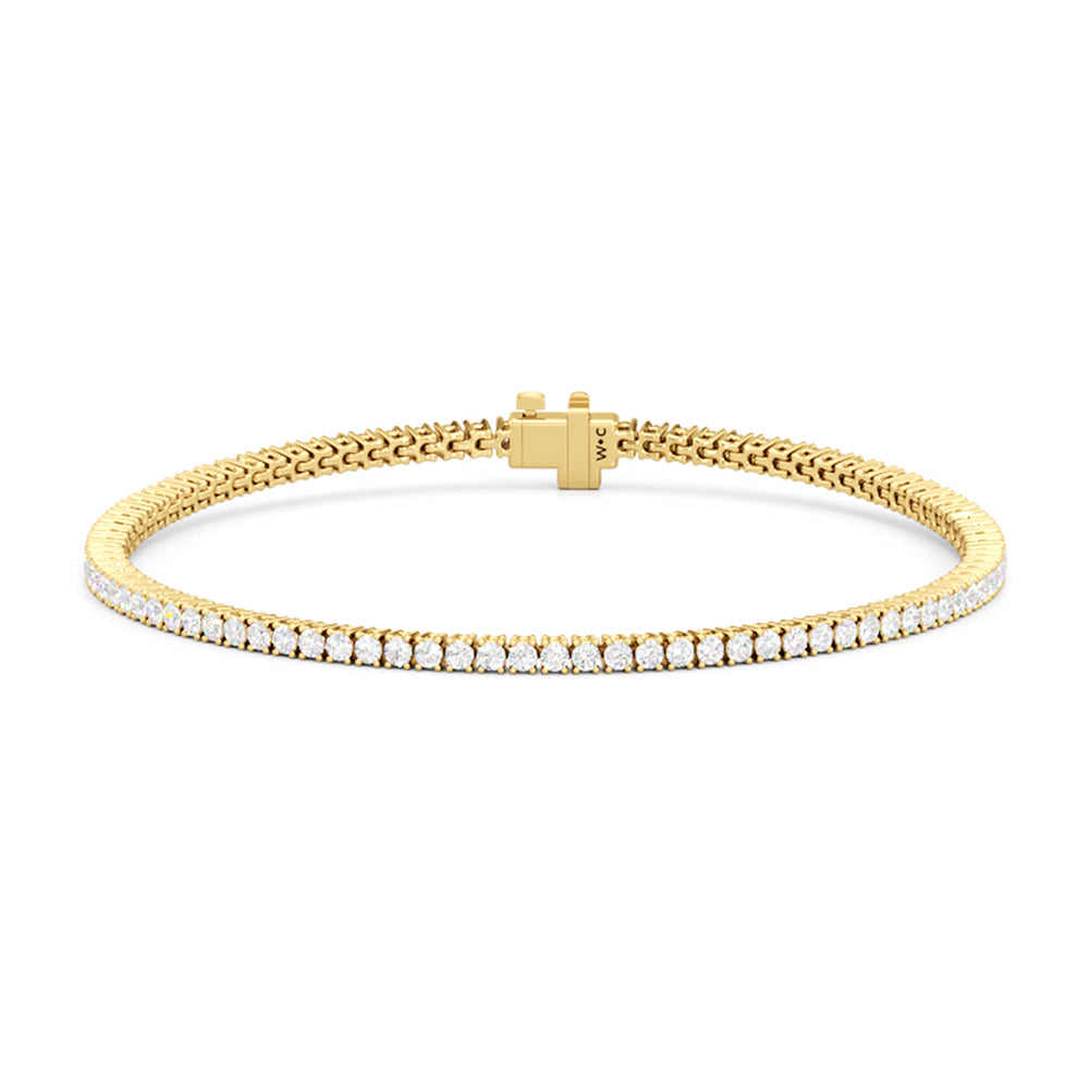 Four Prong Lab Diamond Tennis Bracelet with 2 Cut Diamond in 14KT Yellow Gold view 1

