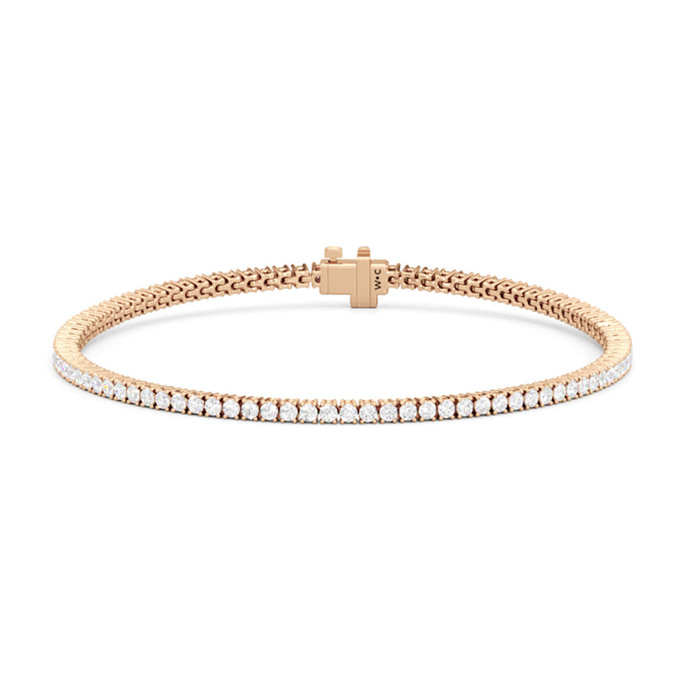 Four Prong Lab Diamond Tennis Bracelet with 2 Cut Diamond in 14KT Rose Gold view 1
