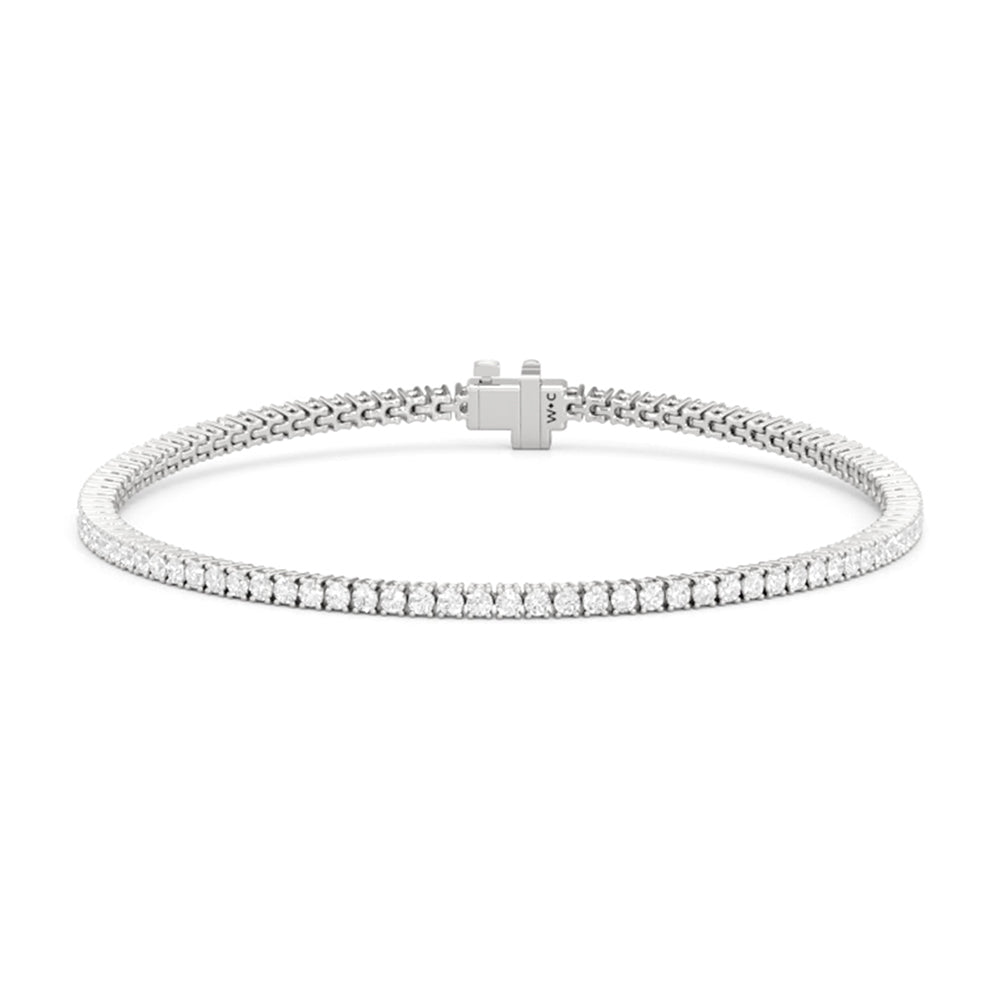 Four Prong Lab Diamond Tennis Bracelet with 2 Cut Diamond in 14KT White Gold view 1
