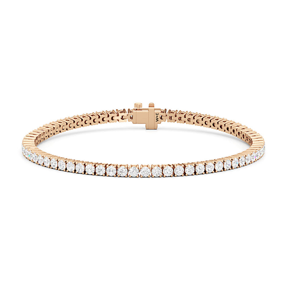 Four Prong Lab Diamond Tennis Bracelet with 3 Cut Diamond in 14KT Rose Gold view 1
