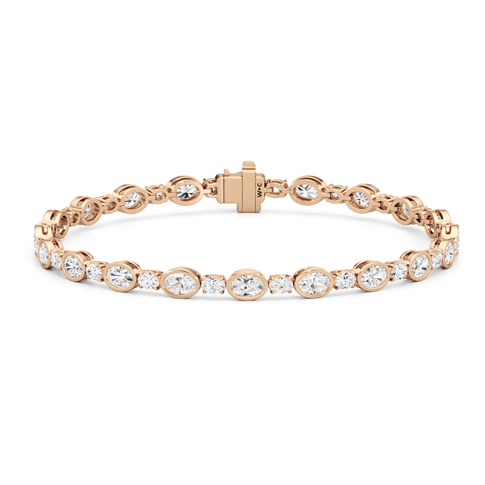 Bezel Oval Alternating Tennis Bracelet with 4 1/2 Cut Diamond in 14KT Rose Gold view 1
