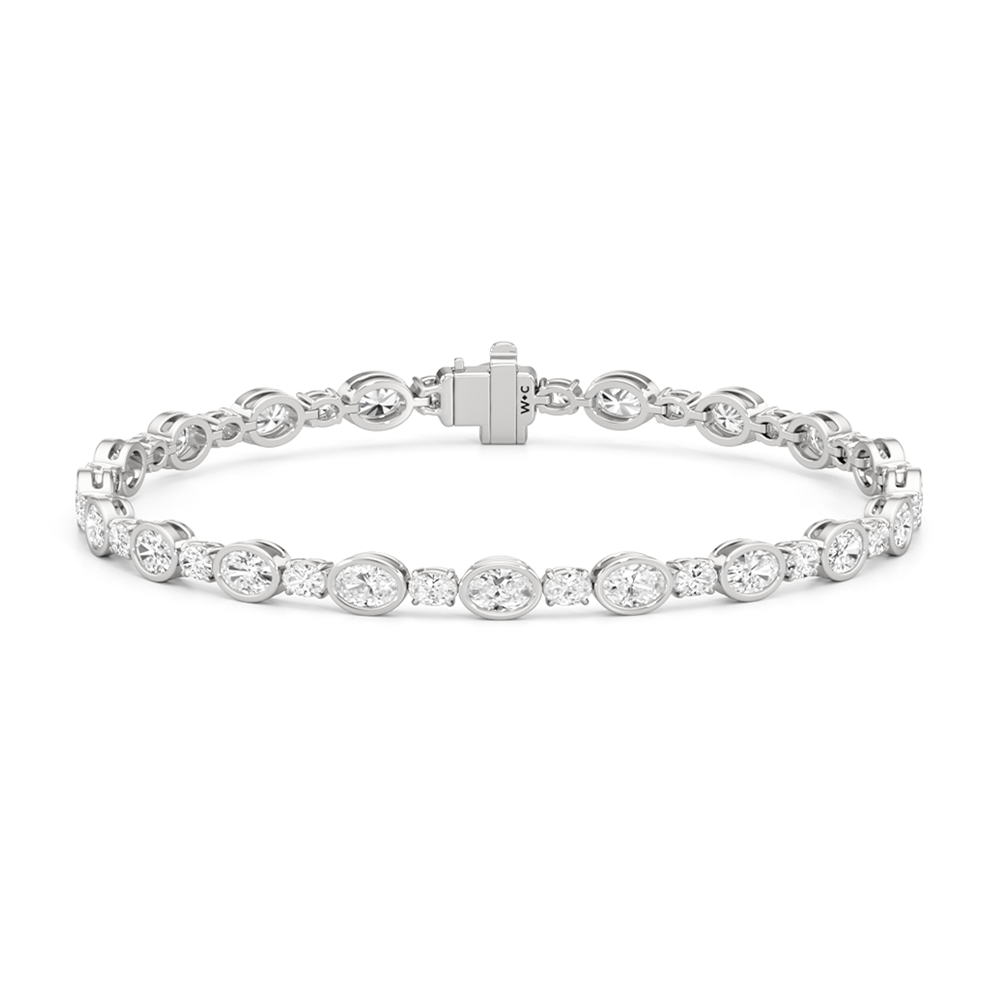 Bezel Oval Alternating Tennis Bracelet with 4 1/2 Cut Diamond in 14KT White Gold view 1
