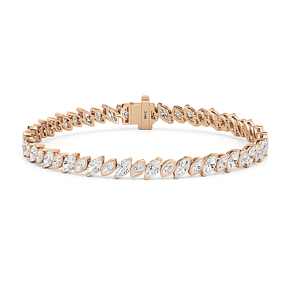 Angled Marquise Bezel Tennis Bracelet with 5 1/2 Cut Diamond in 14KT Rose Gold view 1
