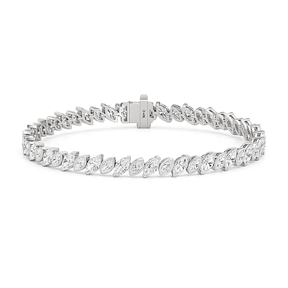 Angled Marquise Bezel Tennis Bracelet with 5 1/2 Cut Diamond in 14KT White Gold view 1
