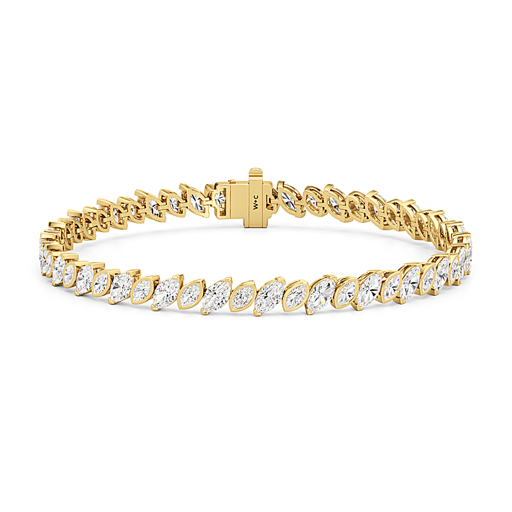 Angled Marquise Bezel Tennis Bracelet with 5 1/2 Cut Diamond in 14KT Yellow Gold view 1
