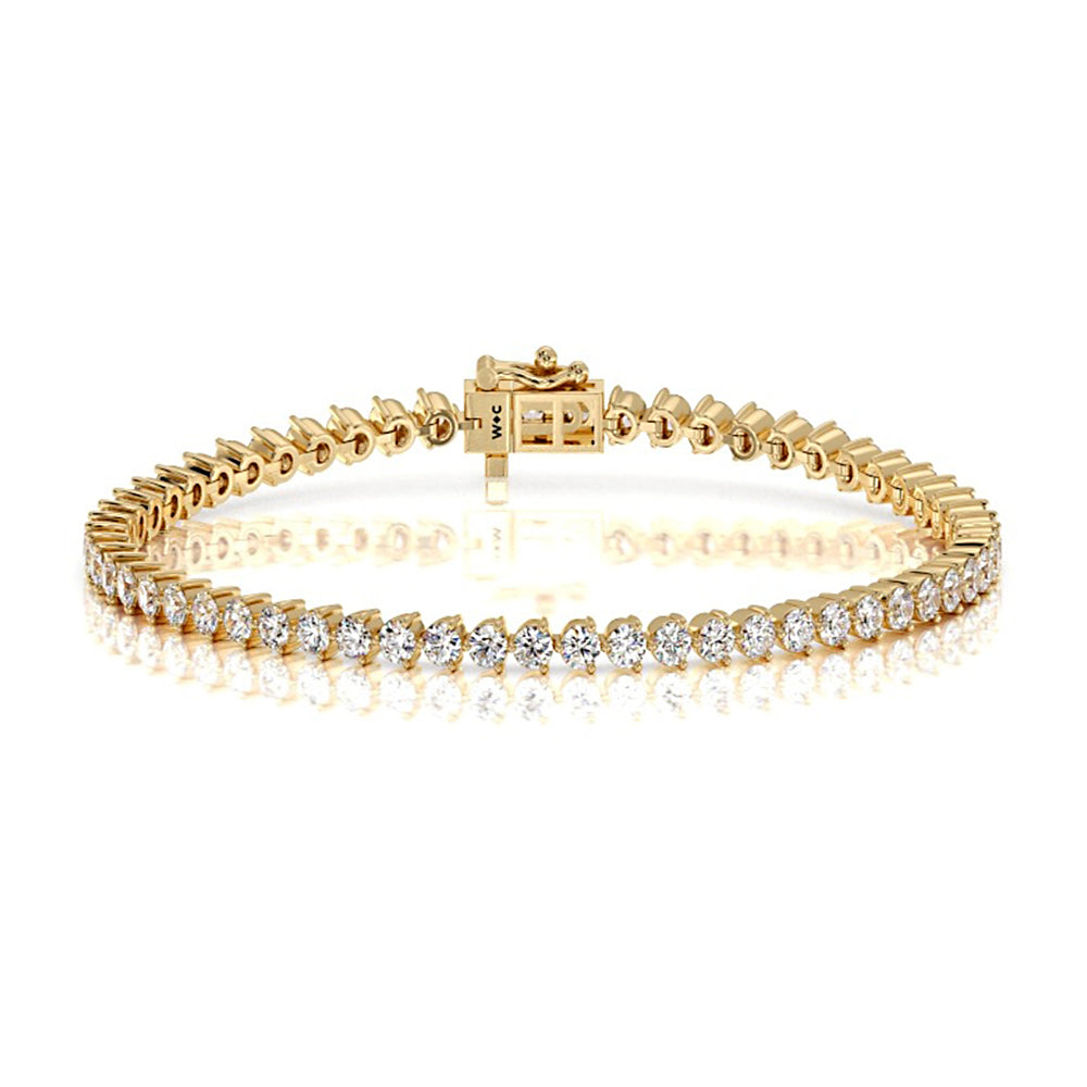 Three Prong Lab Diamond Tennis Bracelet with 5 Cut Diamond in 14KT Yellow Gold view 1
