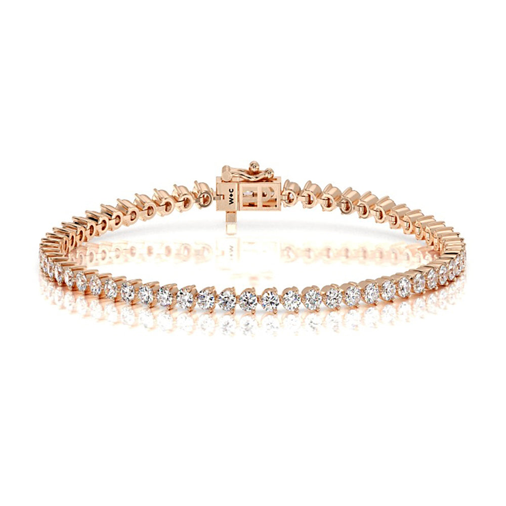 Three Prong Lab Diamond Tennis Bracelet with 5 Cut Diamond in 14KT Rose Gold view 1
