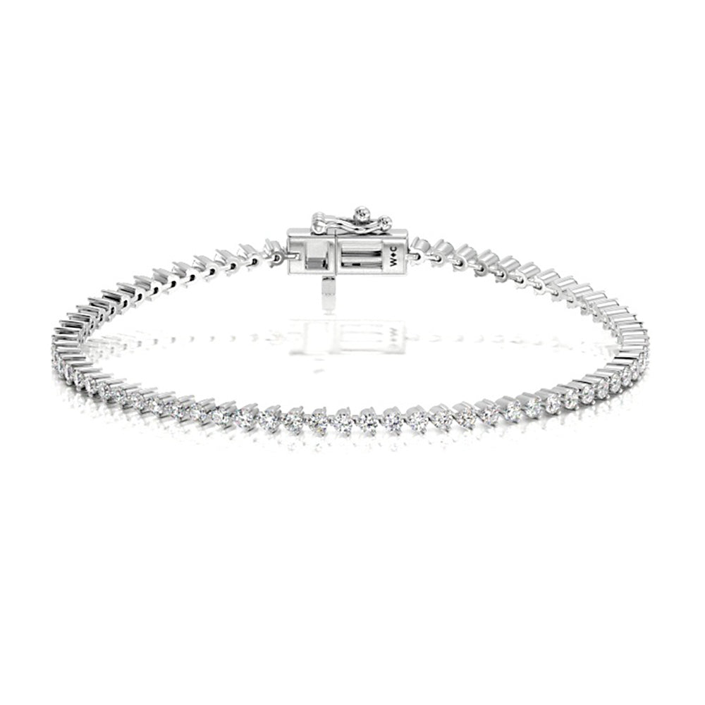 Three Prong Lab Diamond Tennis Bracelet with 2 Cut Diamond in 14KT White Gold view 1

