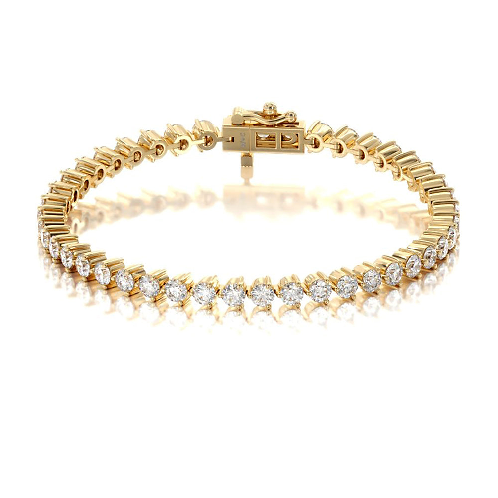 Three Prong Lab Diamond Tennis Bracelet with 6 1/2 Cut Diamond in 14KT Yellow Gold view 1
