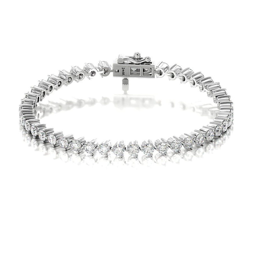 Three Prong Lab Diamond Tennis Bracelet with 6 1/2 Cut Diamond in 14KT White Gold view 1
