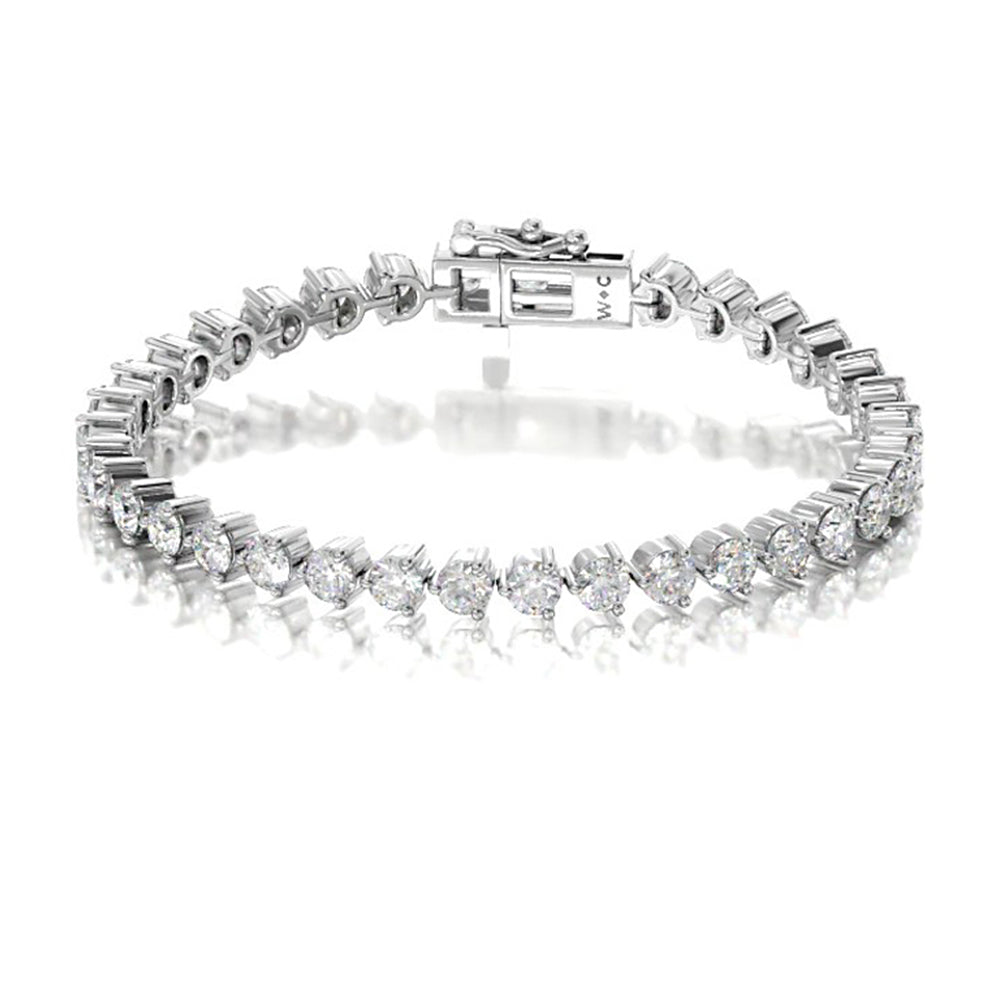 Three Prong Lab Diamond Tennis Bracelet with 12 Cut Diamond in 14KT White Gold view 1
