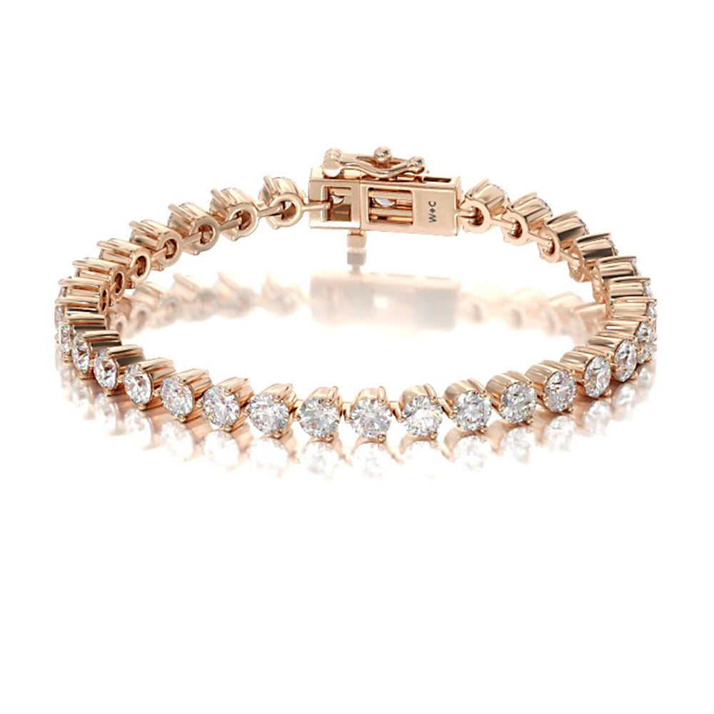 Three Prong Lab Diamond Tennis Bracelet with 11 Cut Diamond in 14KT Rose Gold view 1
