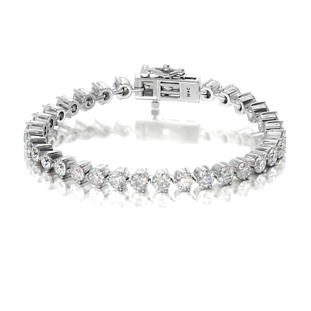Three Prong Lab Diamond Tennis Bracelet with 11 Cut Diamond in 14KT White Gold view 1
