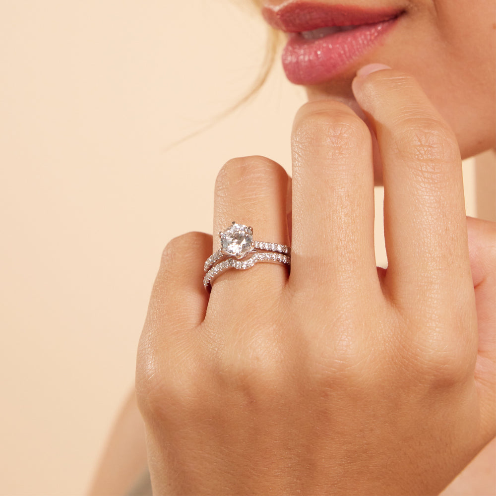 Model Wearing Classic Pave Under Halo Engagement Ring view