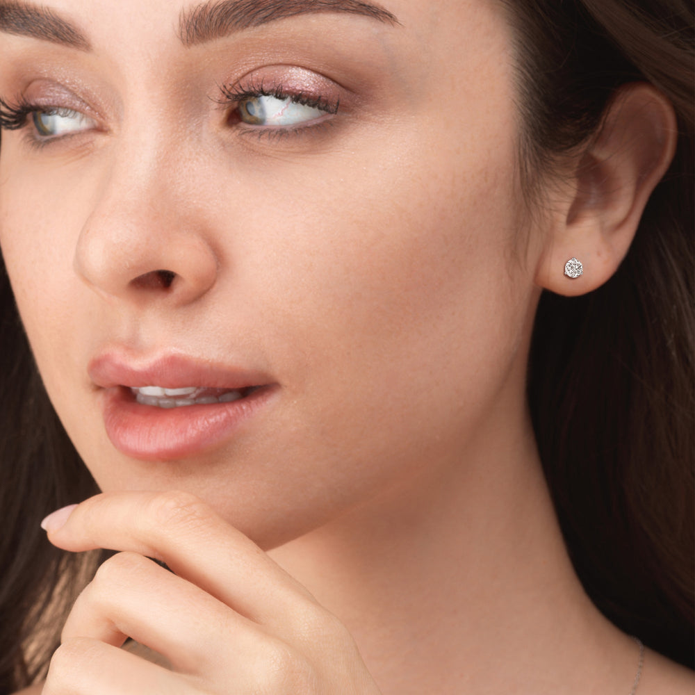 Classic Round Brilliant Cut Diamond Three Prong Martini Stud Earrings with 18KT Yellow Gold / Lab / 2 Cut Diamond in 14KT Yellow Gold / Lab / 2 view 2
