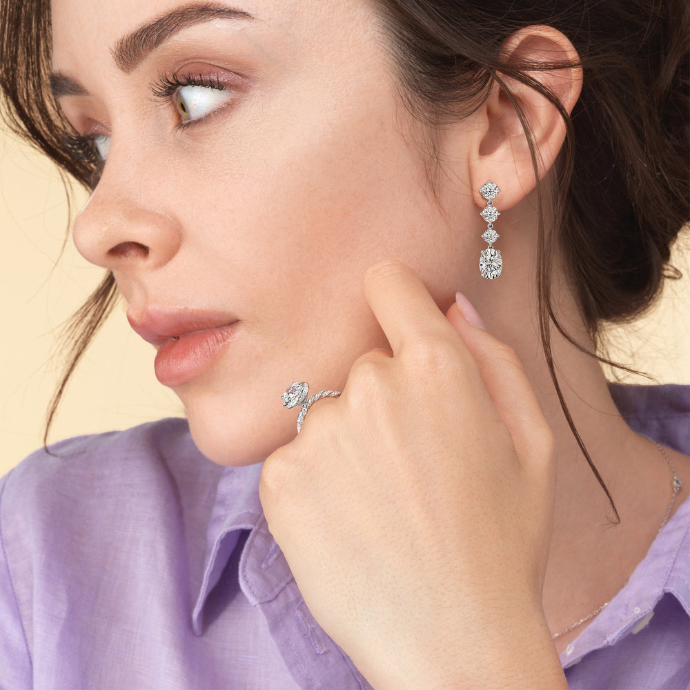 Model Wearing Elegance Oval Dangler Earrings view