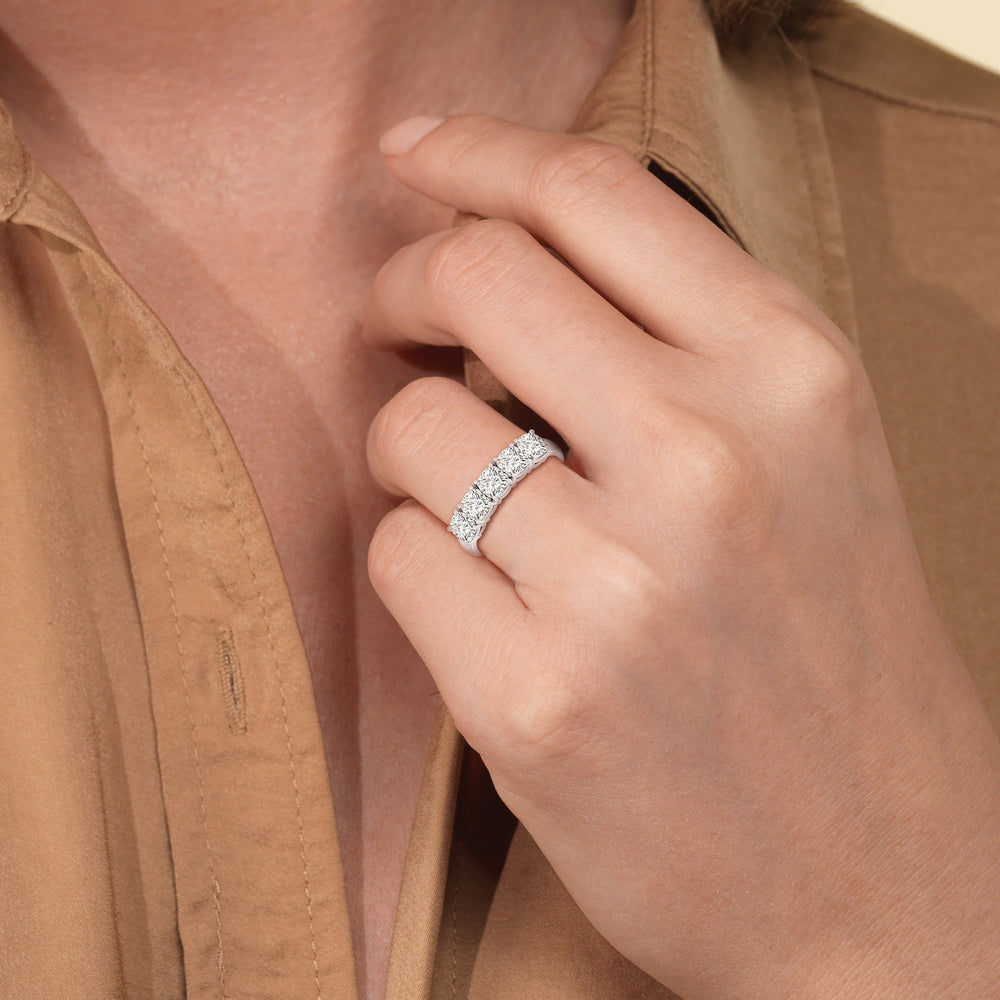 Five Stone Cushion Diamond Anniversary Ring with 18KT White Gold / Lab / 2 Cut Diamond in 14KT White Gold / Lab / 2 view 2
