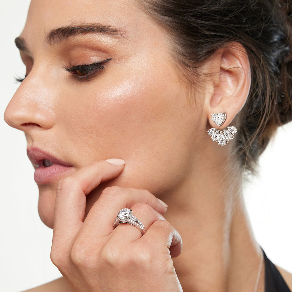 Model Wearing Heart Solitare Front-Back Earrings view