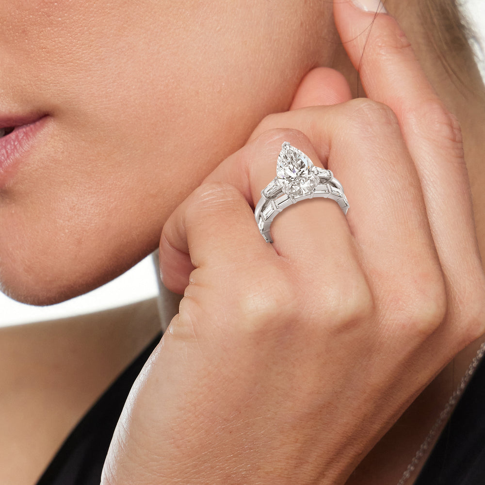 Model Wearing Elegance Baguette Side Stone Diamond Wedding Band view