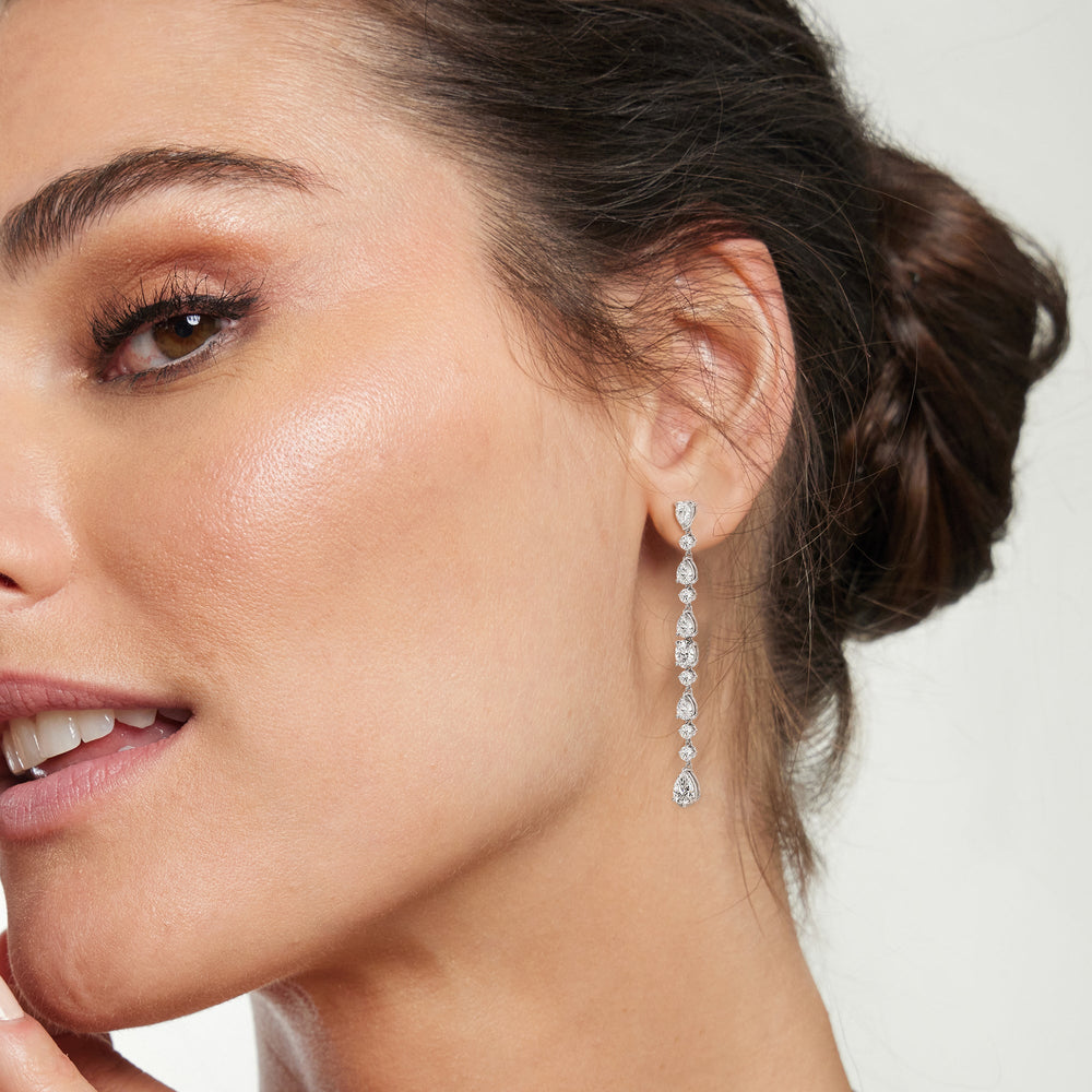 Model Wearing Pear and Oval Sparkling Dangler Earrings view