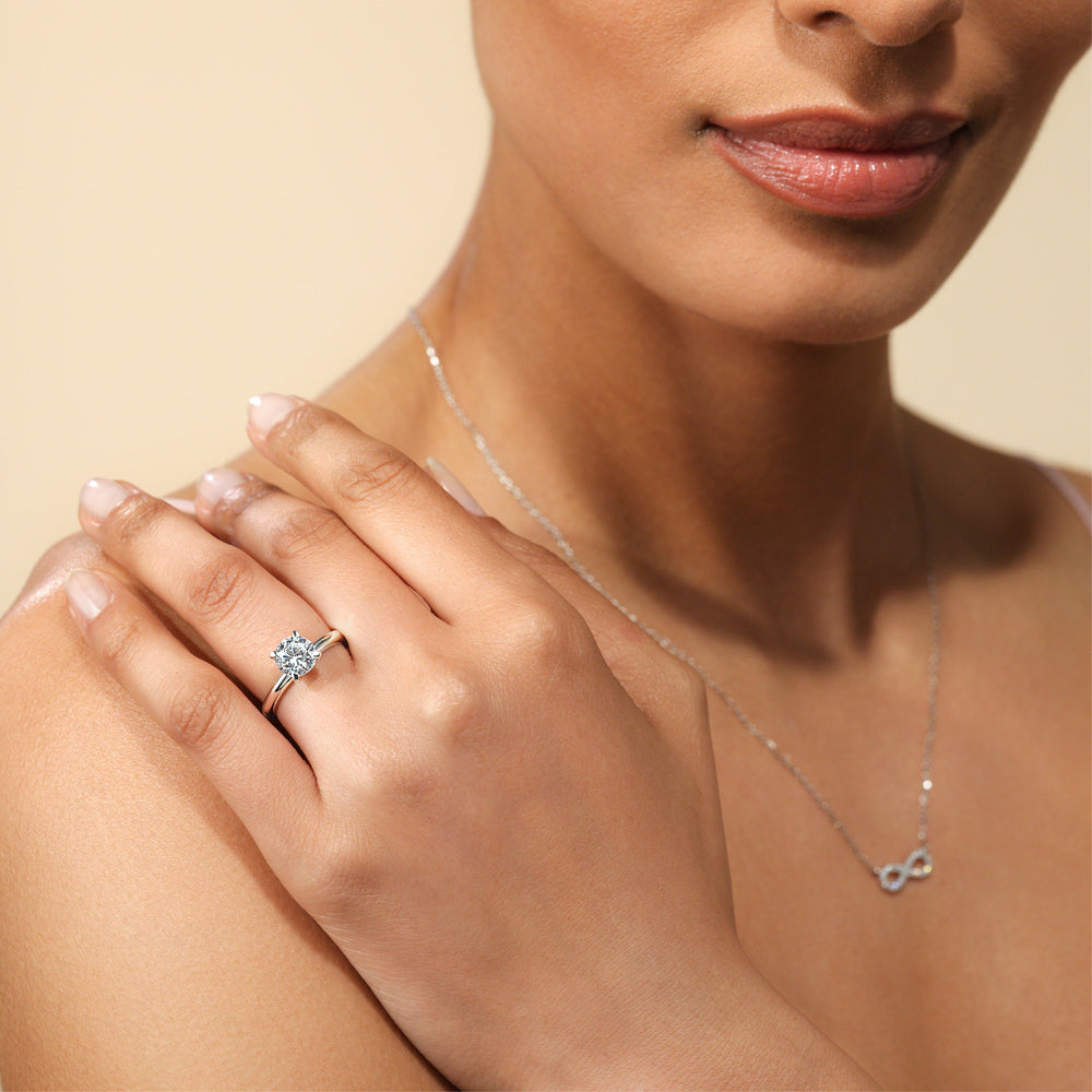 Model Wearing Maxi Solitaire Diamond Engagement Ring view