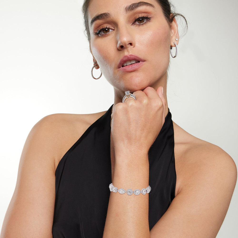 Model Wearing Linked Fancy Shape Halo Bracelet view