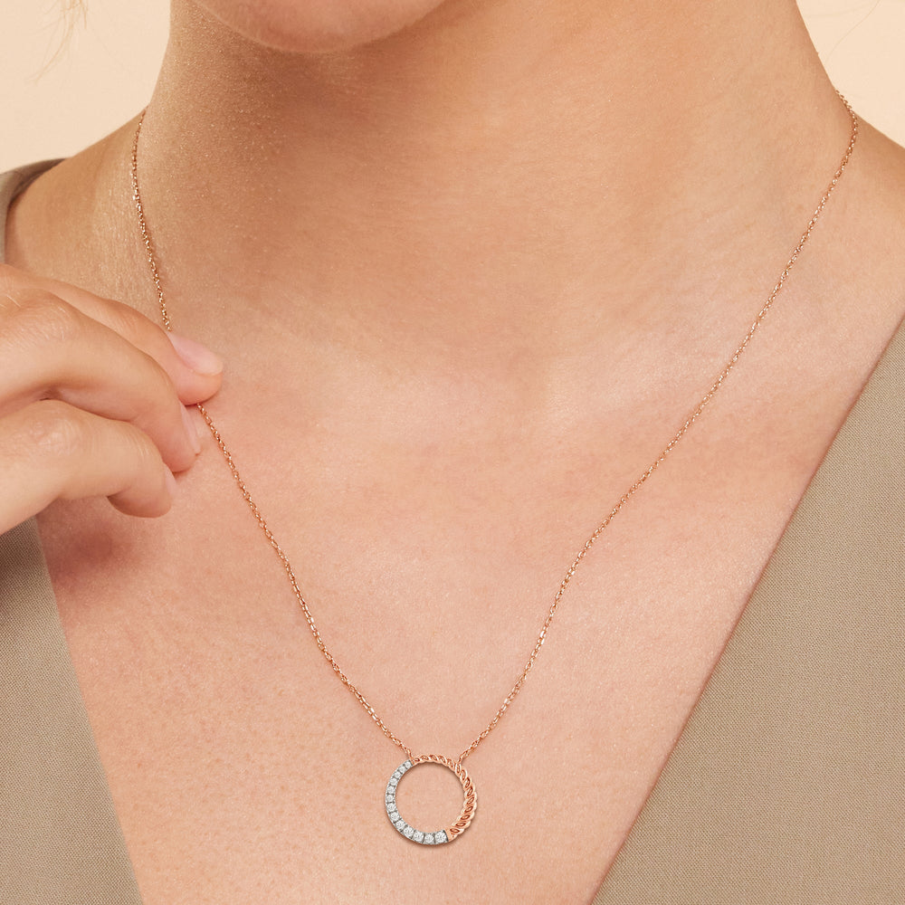 Model Wearing Rope & Graduating Diamond Line Round Pendant view
