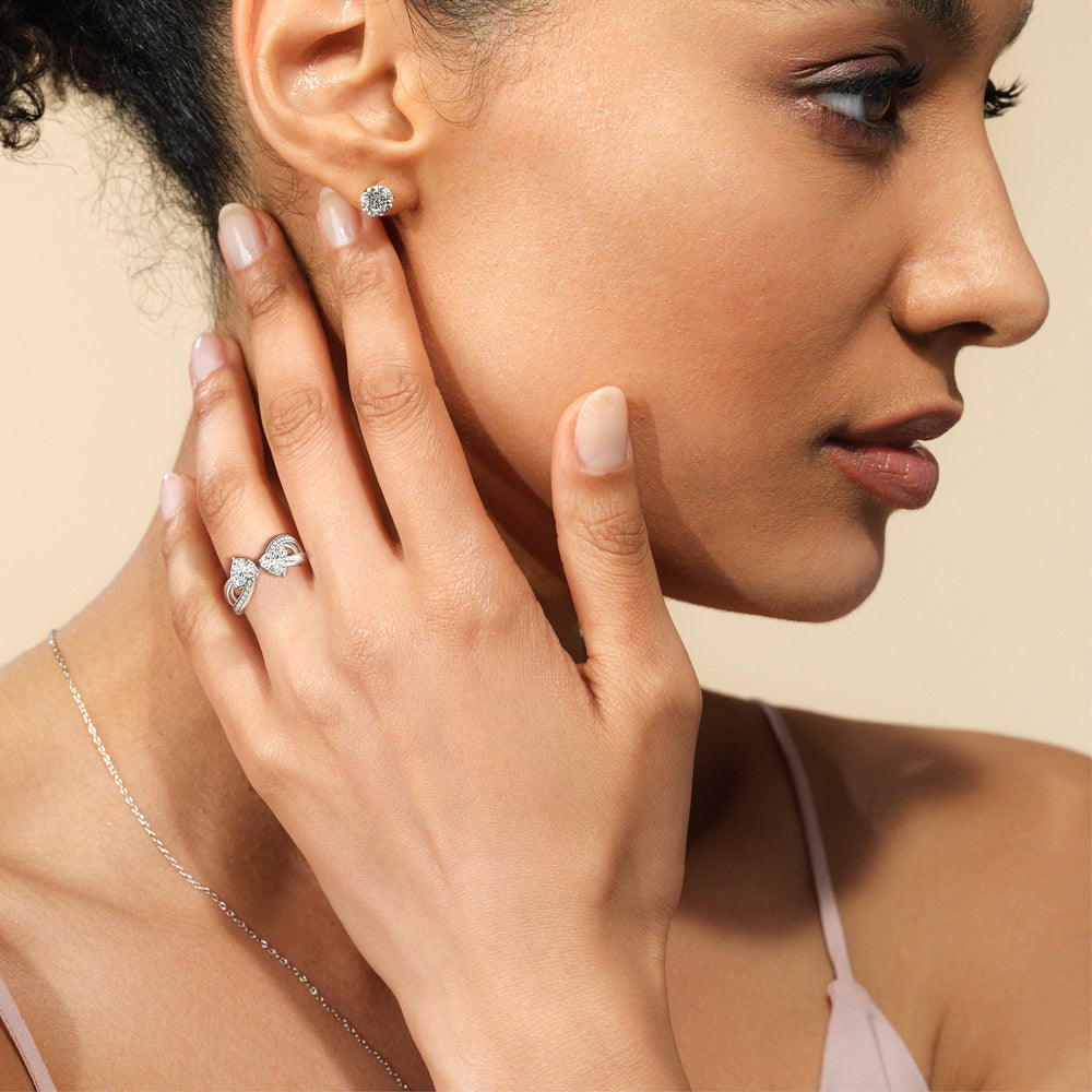 Model Wearing Two Toi et Moi  Preset Engagement Ring with Lab Grown Diamond view