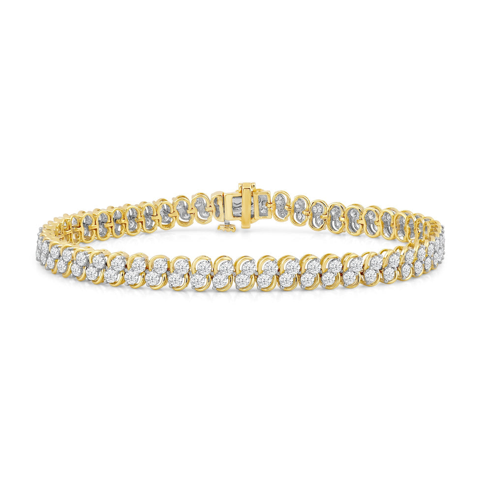 Two Row Lab Diamond Tennis Bracelet with 4 Cut Diamond in 14KT Yellow Gold view 1
