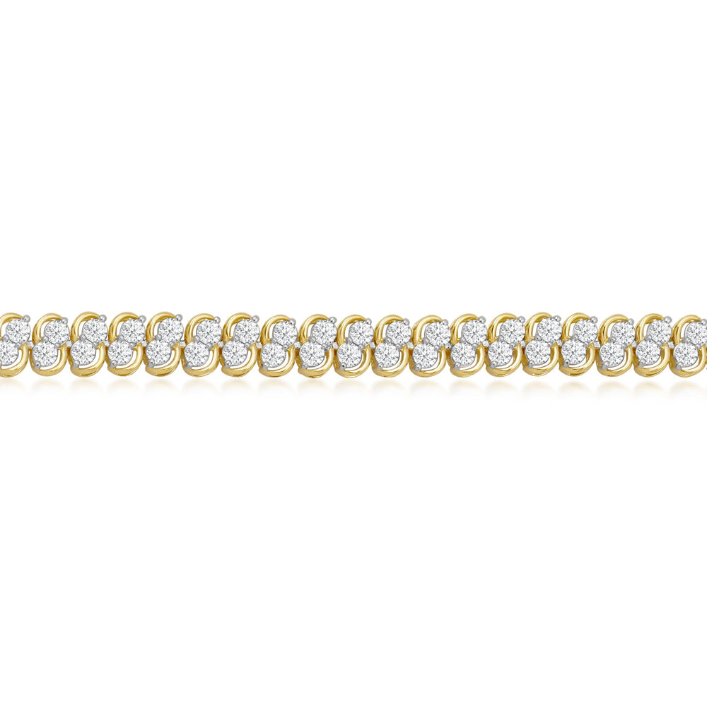 Two Row Lab Diamond Tennis Bracelet with 4 Cut Diamond in 14KT Yellow Gold view 2
