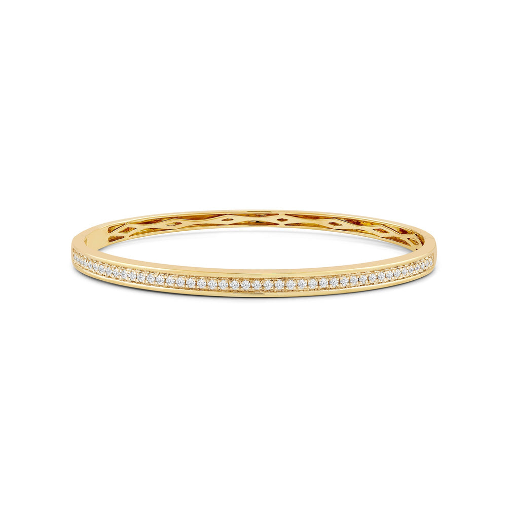 Classic Pave Diamond Bangle with Lab Cut Diamond in 14KT Yellow Gold view 1
