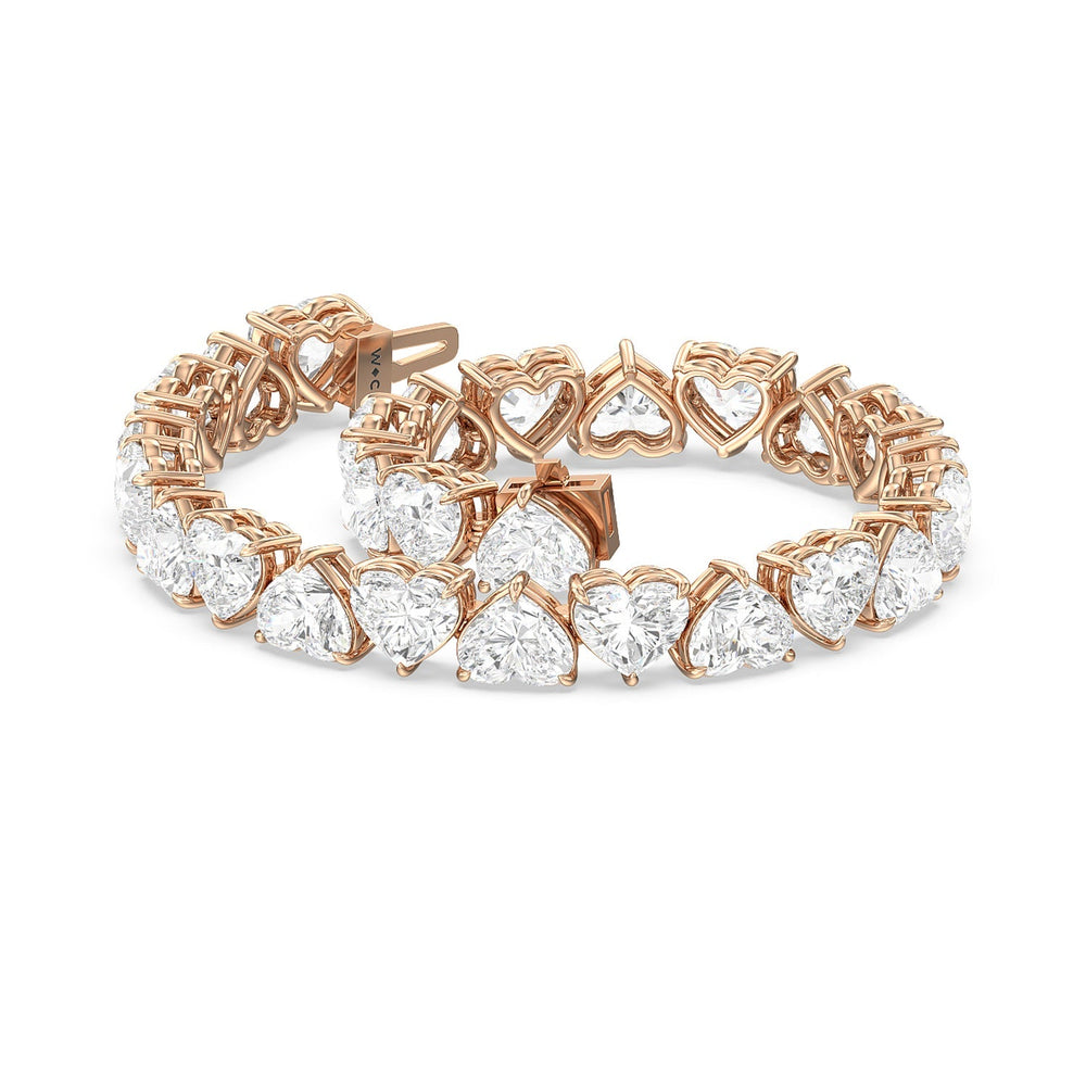 Heart Shape Diamond Tennis Bracelet with Lab Cut Diamond in 14KT Rose Gold view 2
